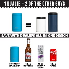 DUALIE 3 in 1 Insulated Can Cooler - Universal Size for 12 oz Cans, Slim Cans, and Bottles - Glacier