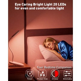 long-stars Reading Lights, 2 Color Clip on Light,20 LED Book Light for Reading in Bed,2000mAh Rechargeable Desk Lamp Wireless with Timer&Dimmable Red Night Lights for shelve,Table, Headboard Makeup