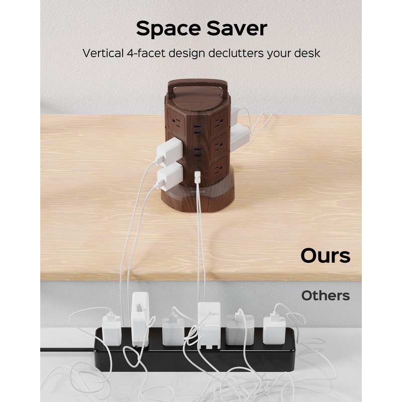 JACKYLED Power Strip Tower Surge Protector with 6.5ft Extension Cord