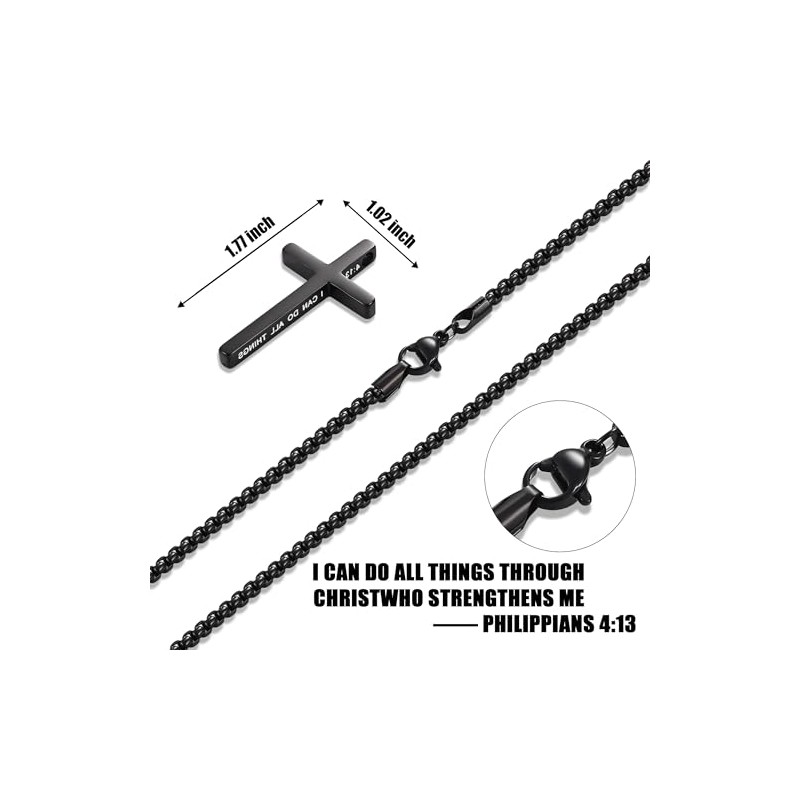 Inspirational Bible Verse Cross Necklace for Men - Stainless Steel