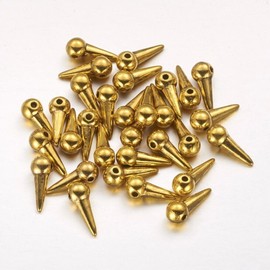 The Slippery Pearl 10 Spike Charms Antiqued Gold Cone Drop Gothic Jewelry Making Supplies Set 14mm