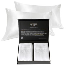 THE COTTON & SILK 22 Momme Luxury Mulberry Silk Pillowcase with White Piping, Good for Hair and Skin, Zipper Closure, 100% 6A+ grade, Queen Size Set of 2, White