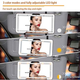 Car Sun Visor Vanity Mirror,Rechargeable Car Makeup Mirror with 3 Light Modes LED Light Mirror,Touch on Screen Universal Car Sun Visor Mirror