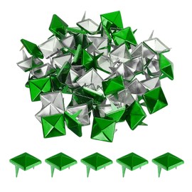 uxcell 80 Pcs Pyramid Rivets for Clothing, 10mm 2-Jaw Square Rivets, Green Metal Pyramid Studs Handicraft, Punk Rock Nailhead Spots for Clothing Bag Leather Shoes