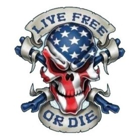Live Free OR DIE Skull with American Flag Sticker
