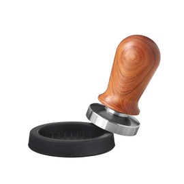 scarlet espresso Perfetto tamper for barista; calibrated to 35 lbs contact pressure; with aluminium or precious wood handle and precision stainless steel base (set: sandalwood - dark brown 51 mm&Puck)