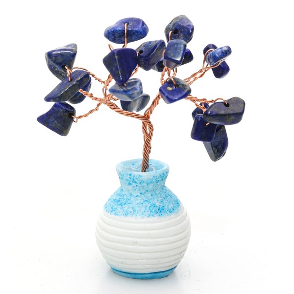 Halukakah Crystal Tree Mini Wisdom Feng Shui Lapis Lazuli Quartz Authentic Gemstone Tree of Life Hand Wrapped Copper Wire Branches Agate Base Singing Bowl Blessed 6 cm Tall