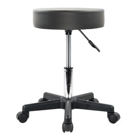 KKTONER Round Rolling Stool PU Leather Height Adjustable Swivel Drafting Work SPA Medical Salon Stools Chair with Wheels (Grey)