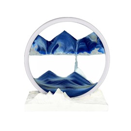 AzureLeap Moving Sand Art Liquid Motion 3D Deep Sea Sandscape Color Quicksand Plaster Base Decor Round Glass Moving Sand Art Picture Relaxing Desktop Home Office Work Decor (12 inch-RLUE)