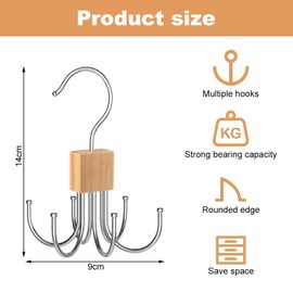 GmeDhc Pack of 3 Belt Holder Wardrobe Belt Hanger with 6 Hooks, Belt Hanger Made of Metal Wood, Belt Storage, for Ties, Scarves, Hats