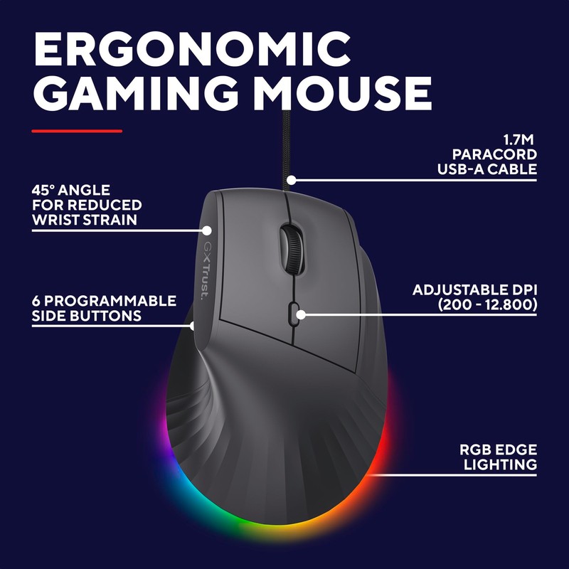 GXTrust 145 Rexxa Ergonomic Gaming Mouse with Adjustable RGB Lighting,