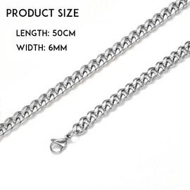 6 mm Men's Stainless Steel Curb Chain Briolette Chain Venetian Link Necklace Cuban Link Chains Gifts for Women Girls Men Boys Length 50 cm
