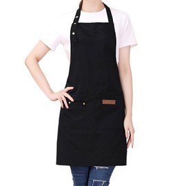 Watwass Cotton Canvas Aprons Black for Stylist Bartender Gardener Waitress Maids Apron Man Adjustable Straps with Pocket, Colour 3