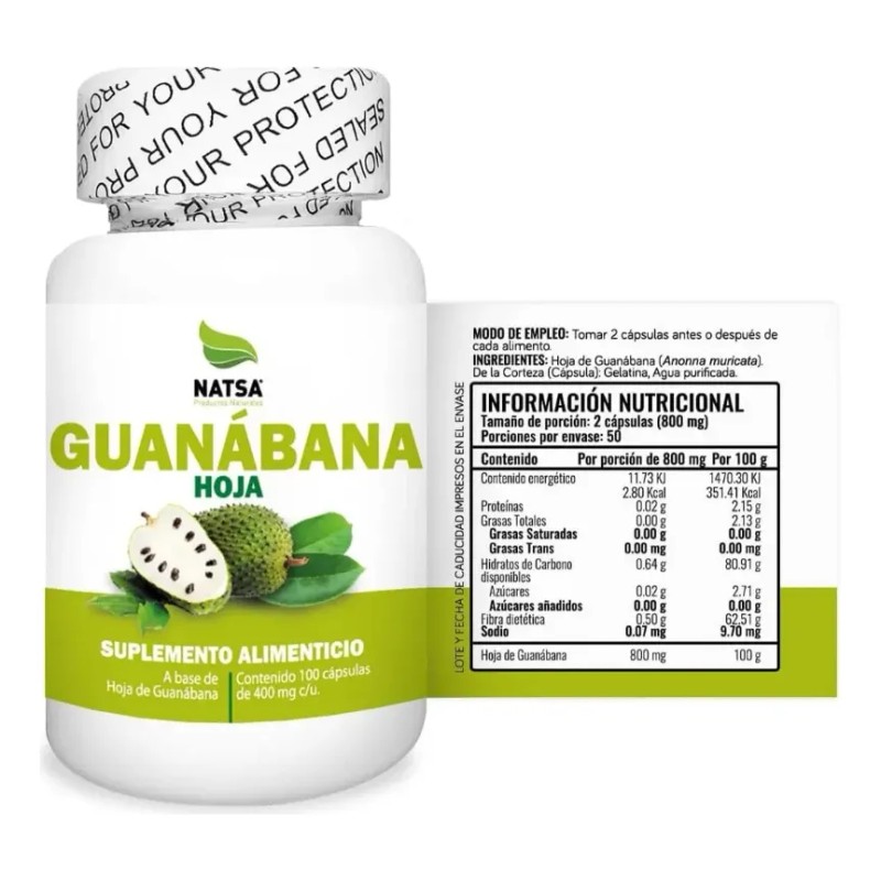 Natsa Guanbana 100 Cpsulas Suplemento Natural Sin Sabor