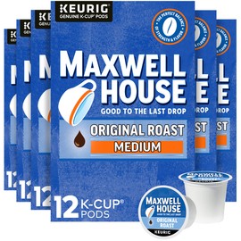 Maxwell House Original Roast Medium Roast K-Cup Coffee Pods (72 ct Pack, 6 Boxes of 12 Pods)