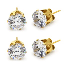 BEBERLINI Stud Cubic Zirconia 14K Gold Earrings Round Shiny Sparkle Unisex Ear Piercing Stainless Steel Fashion Jewelry For Men And Women 9 mm