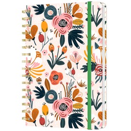 HUAMXE Spiral Journal Notebook, Hardcover Lined Journal for Women, 8.4 x 6 inch, 160 Pages Thick Paper,Cute Aesthetic Floral College Ruled Notebooks for Work Writing Journaling Office School, Flower