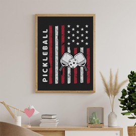 EATUKYIC Pickleball American Flag Diamond Art Painting Art Kits Diamond Art Painting Diamond Art Kits 5D Diamond Art Painting Kits DIY Diamond Art for Home Wall Decor 12x16 inch