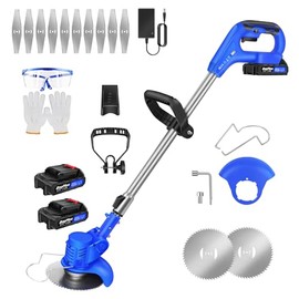Cordless Weed Wacker 21v Weed Wacker Battery Operated Lightweight, 21V 1500mAh Weed Eater Battery Powered, Cordless String Trimmer with 2 Types of Blades for Yard and Garden