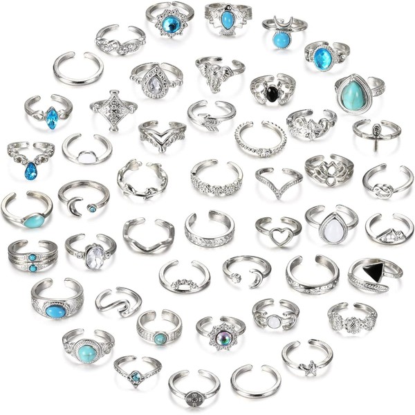 JeryWe Women's Ring, 48 Piece Set, Combination Ring, Simple, One