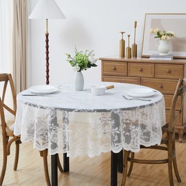 LinenZone Beautiful Round Lace Tablecloth with Elegant Scalloped Bottom for Any Special Event Such as Wedding, Birthday Party, Baby Shower, Anniversary. Sits 4 to 6 People. (Luna TC 70 Round, White)