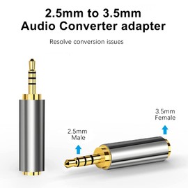 2.5mm Male to 3.5mm Female Headphone Adapter (Converts your 3.5mm earphone jack into 2.5mm earphone jack) 4 Pole 2.5mm to 3.5mm Plug Jack Audio Adapter 24K Gold Plated -Stereo or Mono-2 Packs