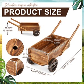 Beeveer Wood Wagon Planter Garden Planter with Wheels Decorative Planter for Flowers Herbs Vegetables for Indoor and Outdoor Planter Decor Balcony Garden Planter Decorative