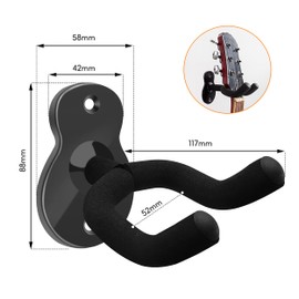 MQWDGJ Guitar Holder, Pack of 2 Guitar Wall Mounts, Guitar Hooks, Universal Guitar Wall Holder for Acoustic Guitar, Electric Guitar, Bass, Classical Guitar (Black)