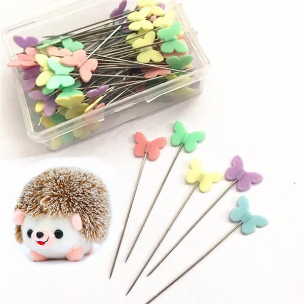 Anicy Pin Cushion Hedgehog Shape Cute Pin Holder - 100 Colourful Headpins DIY Sewing Accessories - Fabric Needle Holder Cushion Pens Quilting Holder for Crafts Sewing (Brown)