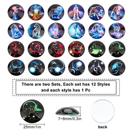 SUNNYCLUE 12 Glass Stones Constellation Half-Round Zodiac Sign Motif Charms, Glass, Glass