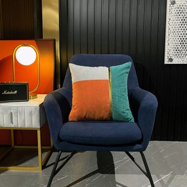 QIYIQI Orange Teal Gray Gold Leather Patchwork Velvet Throw Pillow Covers 18 x 18 Inches Luxury Modern Cushion Cases Decorative Pillows for Couch Living Room Bedroom (Orange+Teal+Gray)