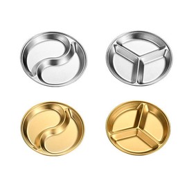 esowemsn 4PCS 4inch Stainless Steel Serving Platter Round 2-Compartment and 3-Compartmen Appetizer Serving Tray Divided Spices Vinegar Nuts Sauce Dishes for Home Kitchen Restaurant(silver,gold)