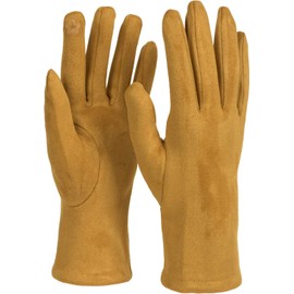 styleBREAKER Women's Touchscreen Fabric Gloves with Removable Knitted Cuffs, Warm Finger Gloves, Winter 09010022, curry