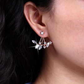 Inateannal Boho Crystal Leaf Ear Jacket earrings Gold Rhinestone Leaf Climber Earrings Vintage Cz Leaf Stud Earrings Front Back Earrings Jewelry for Women and Girls