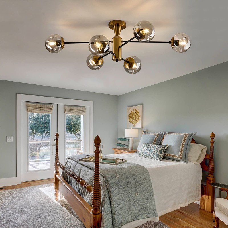 hesoge Modern Semi Flush Mount Ceiling Light Fixture 6-Light Sputnik