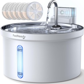 Wireless Cat Water Fountain with Sensor [Water & Battery Separation] FEELNEEDY Smart Pet Water Fountain, 3.5L/118oz 4000mAh Battery Operated Water Fountains for Cats Dogs + 6 Filters