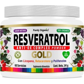 Purely Organics | Resveratrol Gold 2000 mg | Suplemento Antioxidante con Polifenoles, Licopeno, Betacaroteno y Vitamina C | 60 servicios