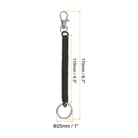 PATIKIL Retractable Coil Springs Keychain, 5 Pack Anti-lost Key Chain Holder Lanyard Cord with Metal Lobster Clasp Keyring 12cm for Keys Wallet, Black