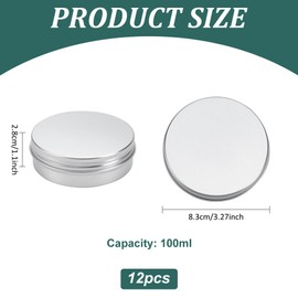 BENECREAT 12-Piece Set 3.4 fl oz (100 ml) Aluminum Cans, Aluminum Screw Cap Cans, Divided Containers, Refill Containers, Cream Case, Storage Box for Cosmetics, Cream, Small Items, Silver