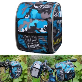 Boxonly Camouflage Handlebar Bag, Water-Resistant Bike Front Bag, Large Capacity Blue Camo Bike Handlebar Bag for MTB and Road Bikes, Compact Front Storage 7" x 6" / 19 x 14 cm