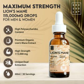 Lions Mane Supplement - High Strength 115,000mg Lions Mane Extract (30 Servings) Premium Herbal Mushroom Supplement for Men & Women. by Grounded Body Scrub