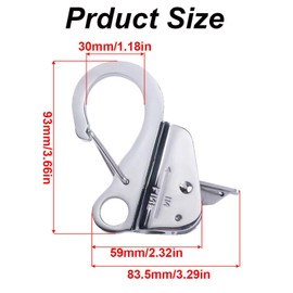 TopHomer Silver Quick Release Boat Anchor Hook Stainless Steel Marine Accessories Sliding Hook Clip for Boating, Fishing, Camping