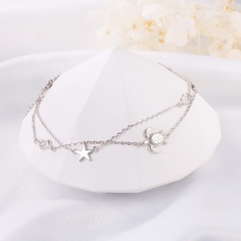 Anklet for Women S925 Sterling Silver Adjustable Foot Sea Life Turtle Shell Starfish Shell Ankle Bracelet Anklet Beach Jewelry, Sterling Silver