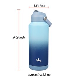 Konokyo Insulated Water Bottle with Straw Lid,32 oz Stainless Steel Vacuum Metal Bottle with Silicone Handle,Gray-Black