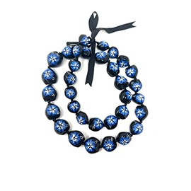 Utama Hawaiian Kukui Nut Leis Beads Necklaces with Hand Painted Flower- Blue Flower