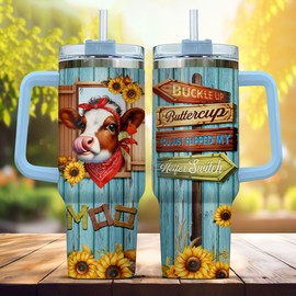 99WHALE Heifer Switch Canvas Sign, Tumbler 40 Oz With Handle Lid And Straw, Blue Handle Light Cup For Navy Brown Coffee Women Print Cows Funny Cups Adults Stainless Steel Royal, Cow Gifts