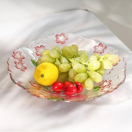 Deegufa 10.2" Hand Painted Colorful Glass Fruit Bowl, Large Decorative Crystal Bowl