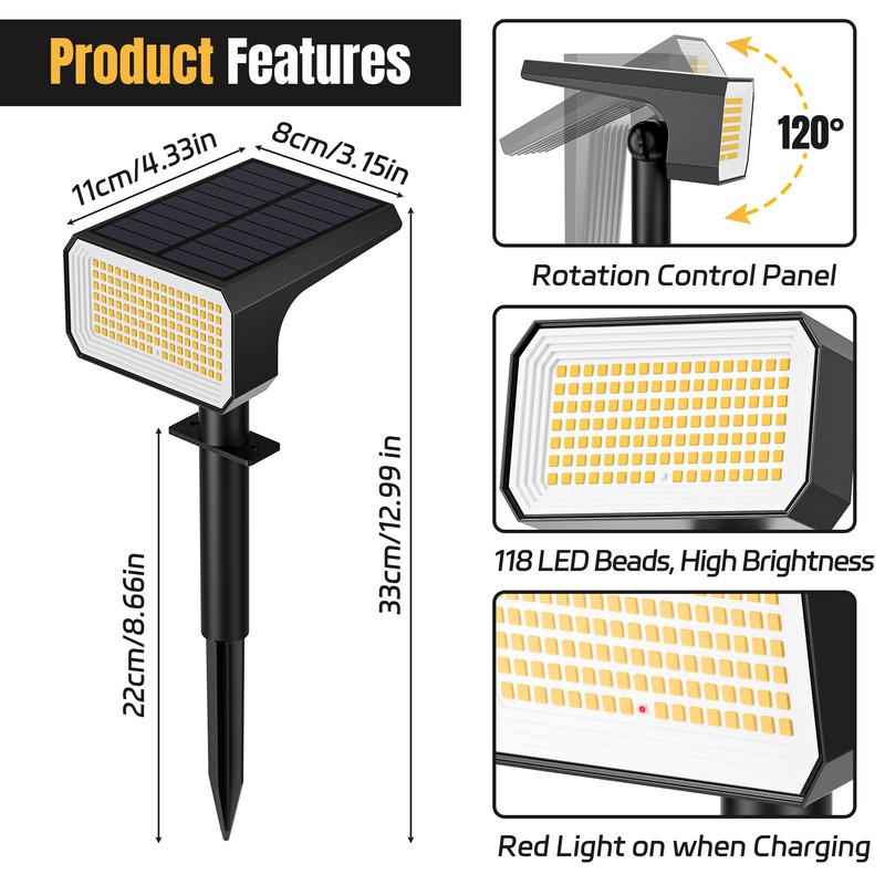 Flaow Solar Spot Lights Outdoor, [10 pack/118 LED] 4 Modes