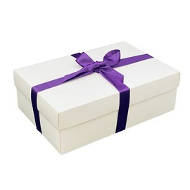 White Gift Box with Lid | Pick Your Ribbon Colour | Large Memory or Hamper Boxes | Flat-Packed Gift Boxes for Presents, Birthday or Baby Gifts | Size 30x20x10cm (Purple Ribbon 48)
