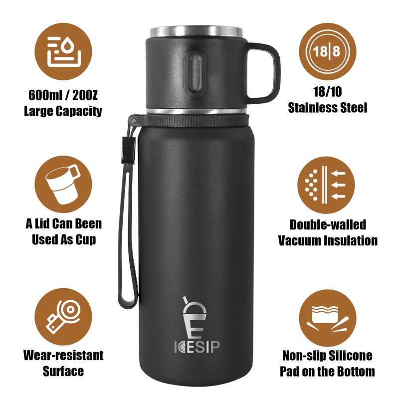 Icesip Stainless Steel Insulated Bottle, 27oz with cup Vacuum Insulated
